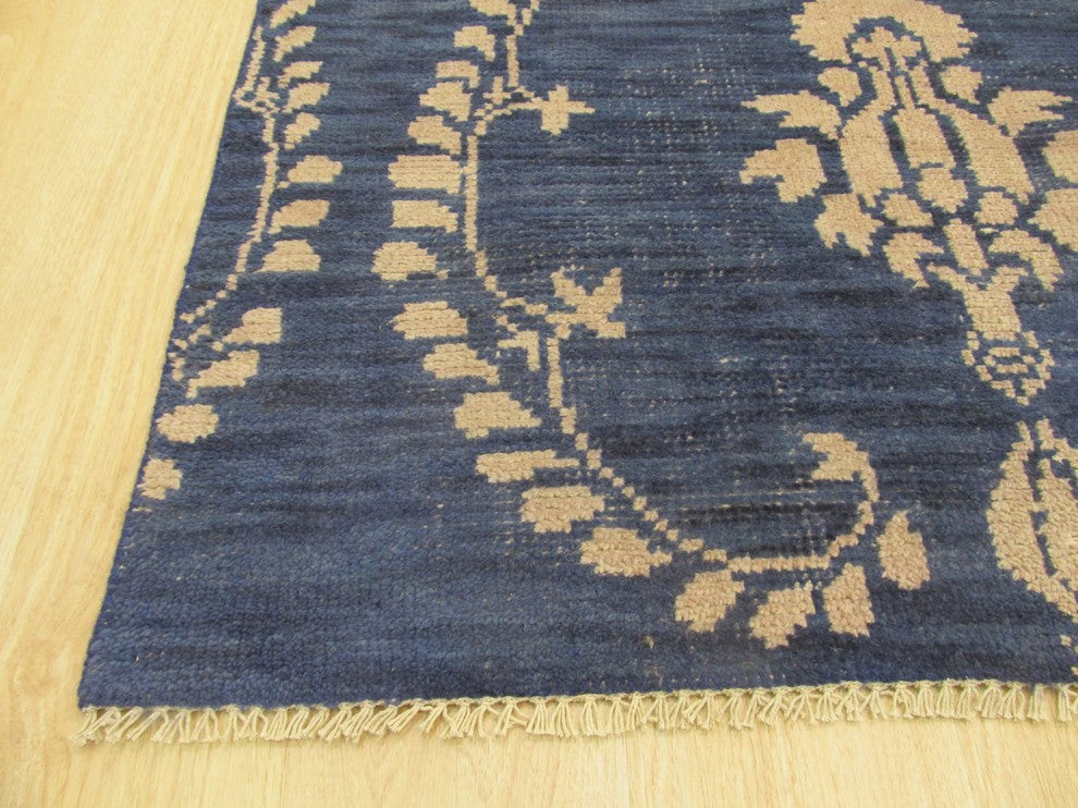 EORC Hand-knotted Wool Blue Traditional Oriental Royal Rug, Rectangular 6'x9'