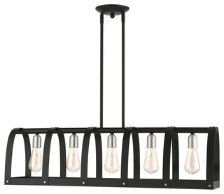 Textured Black Mid Century Modern, Industrial, Vintage, Rustic Linear Chandelier