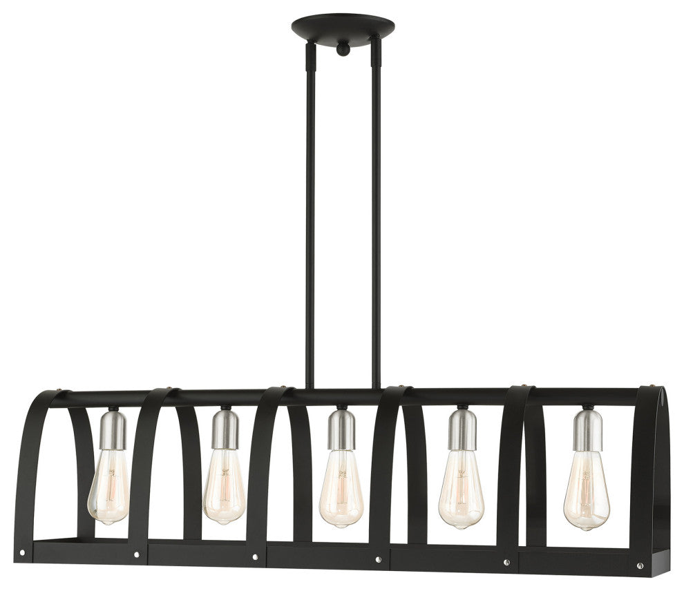 Textured Black Mid Century Modern, Industrial, Vintage, Rustic Linear Chandelier
