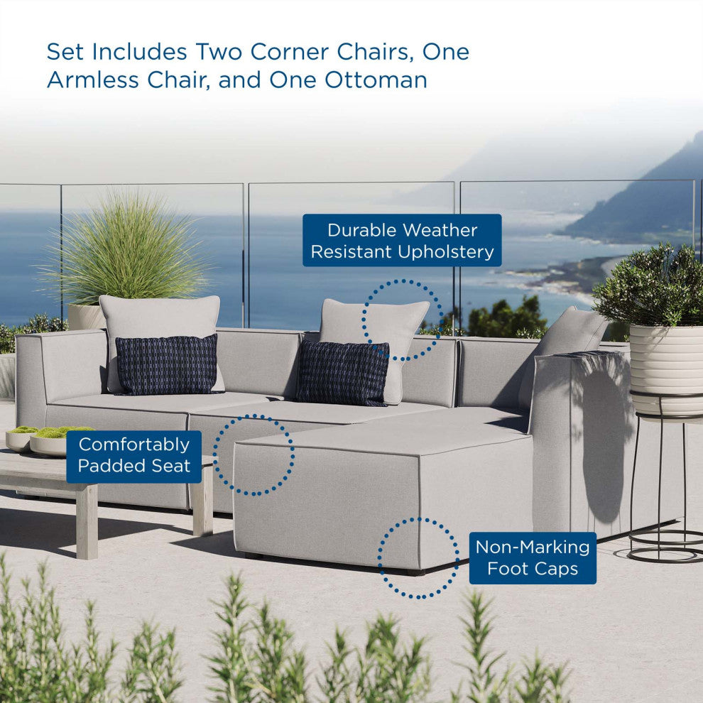 Saybrook Outdoor Patio Upholstered 4-Piece Sectional Sofa Gray