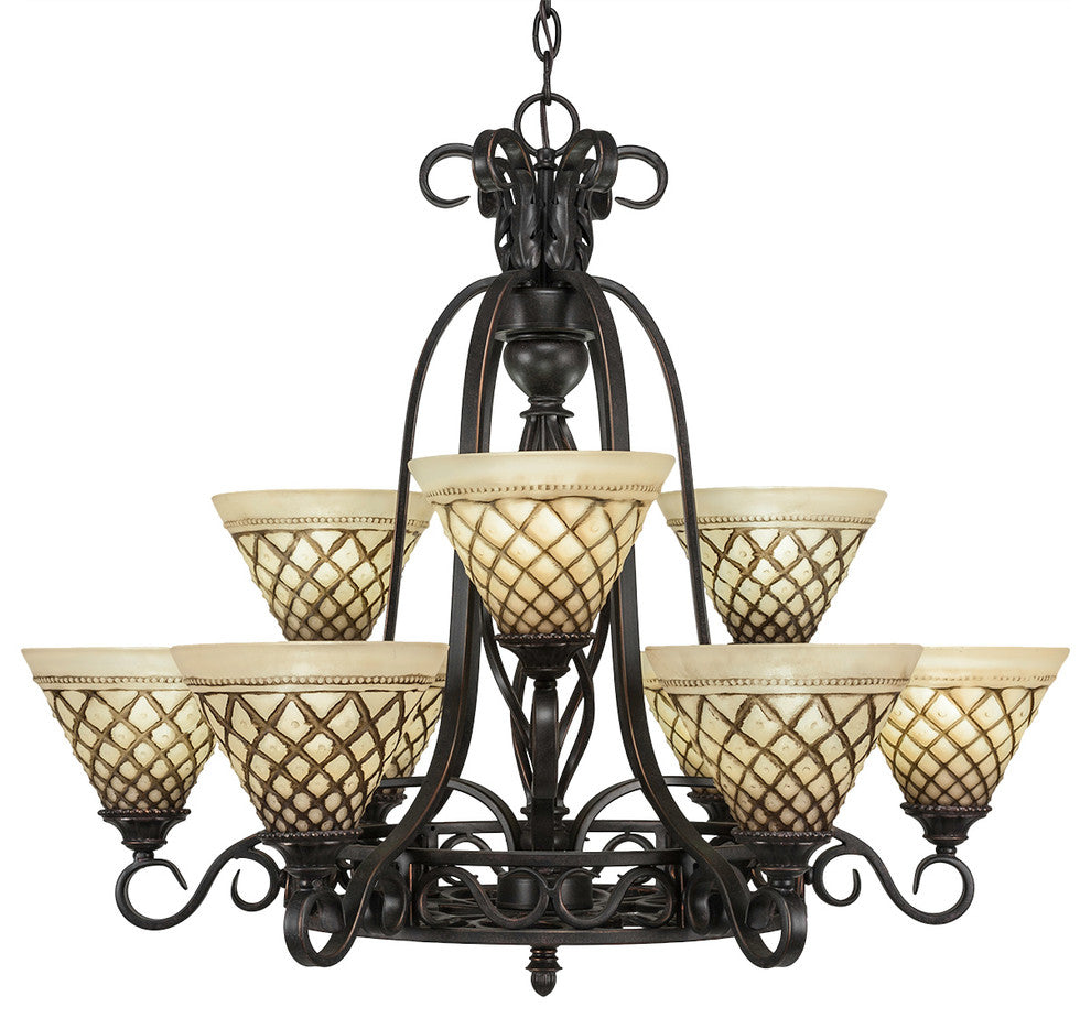Elegant_ 9-Light Chandelier, Dark Granite Finish, 7" Chocolate Icing Glass
