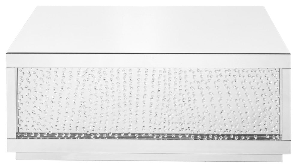 48" Rectangle Crystal Coffee Table, Clear Mirror Finish