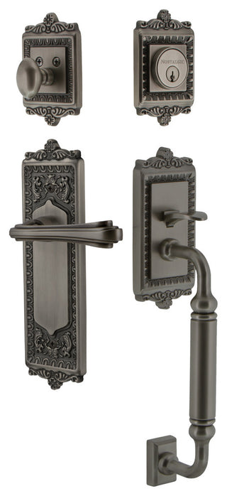Egg & Dart Plate C Grip Entry Set Fleur Lever, Antique Pewter, 2-3/4", Right
