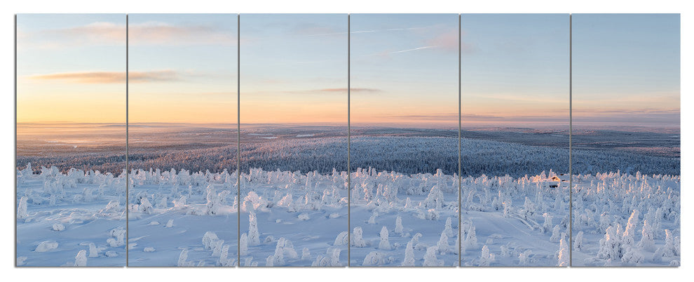 Winter Landscape in Lapland, Landscape Canvas Art Print, 70"x28", 6 Panels