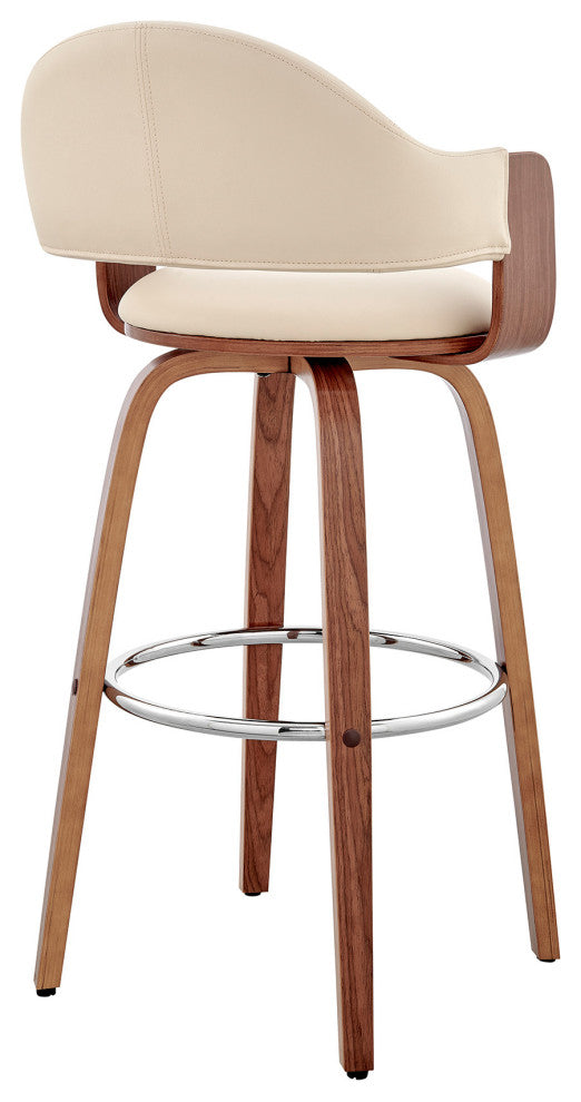 30" Rich Cream Faux Leather Walnut Wood Bar Stool