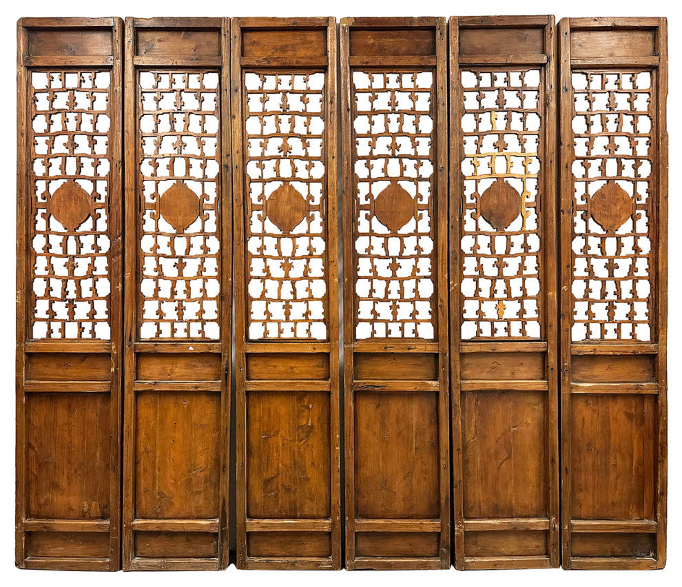 Consigned Antique Chinese Hand Carved 6 Panels Wooden Screen/Room Divider