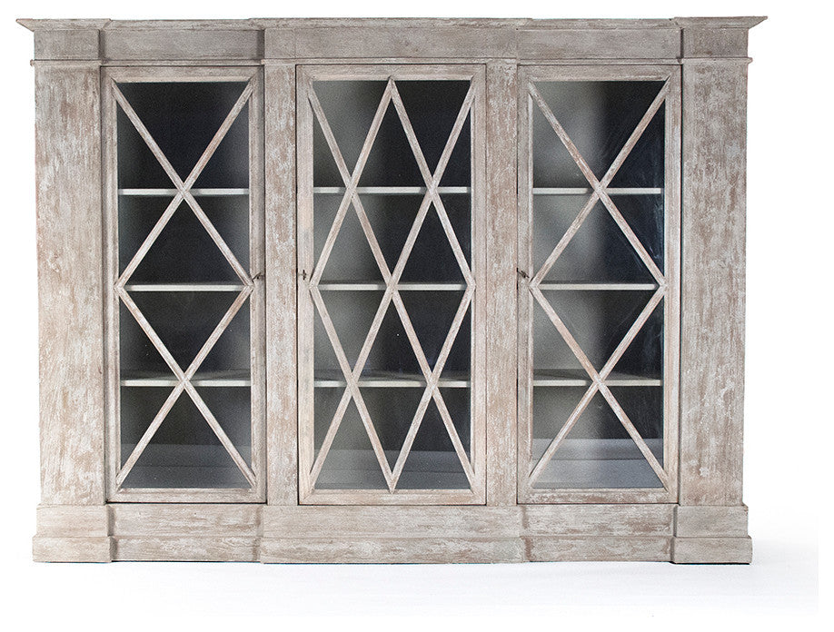 Colin French Country Rustic Distressed White Crisscross Doors Cabinet