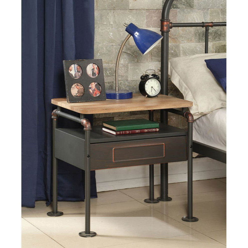 Acme Nicipolis Nightstand Antique Oak and Sandy Gray
