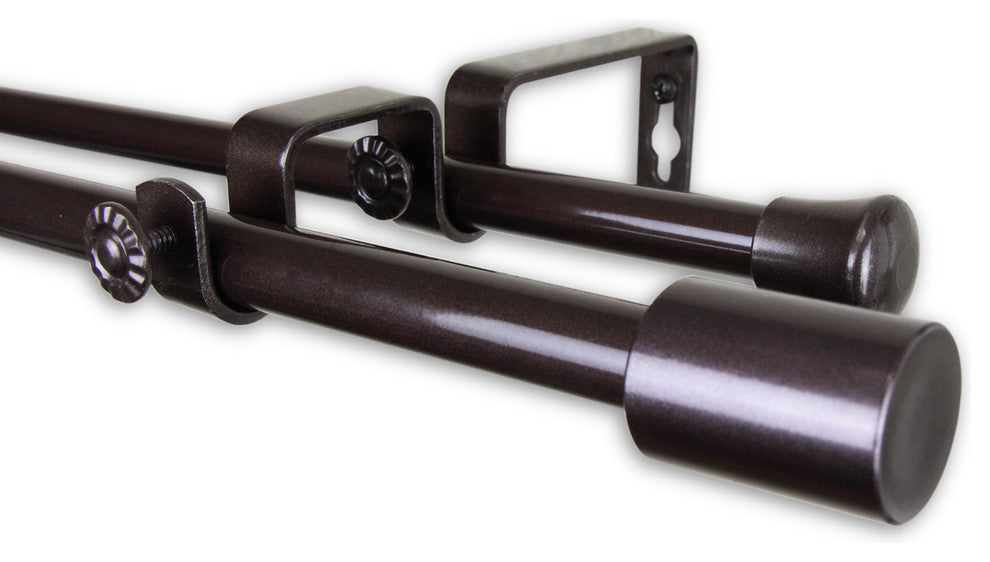 Nora 5/8" Double Curtain, Rod 28-48", Cocoa
