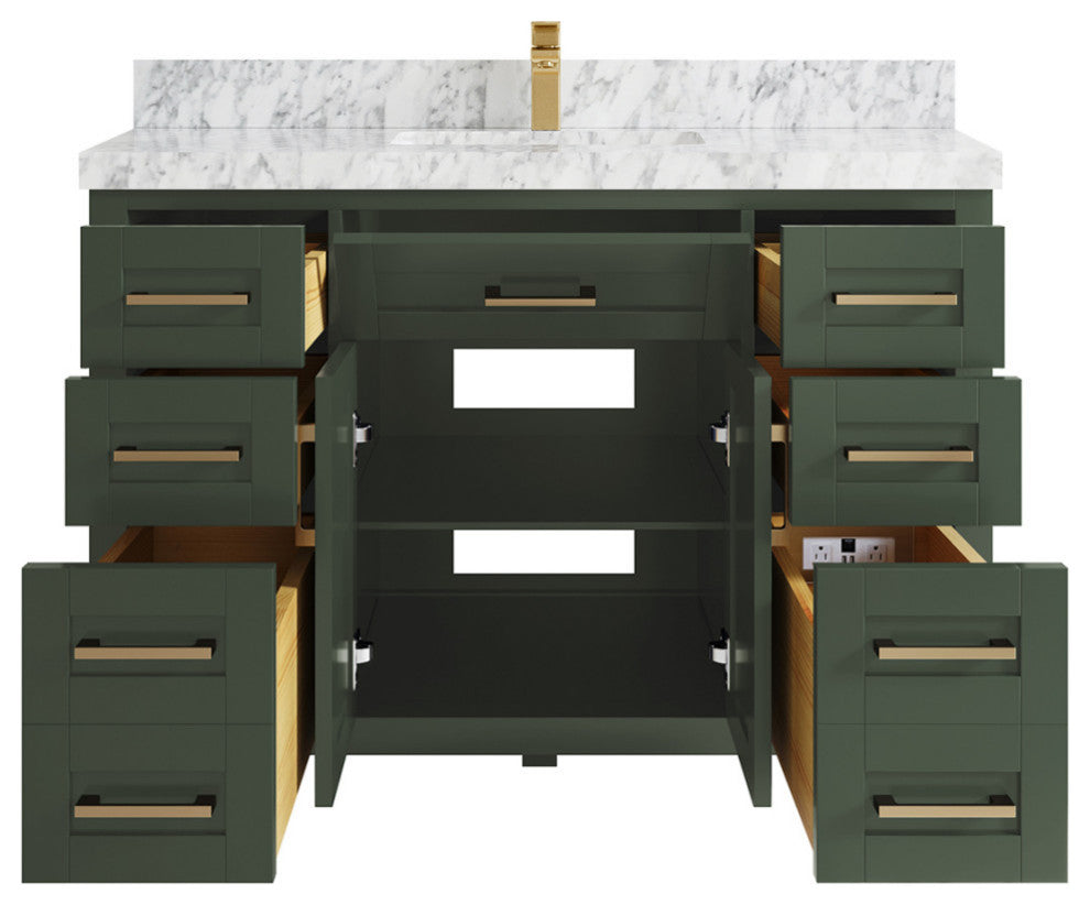 Cambridge 48 Single Sink Bath Vanity in Pewter Green 2" Carrara Marble