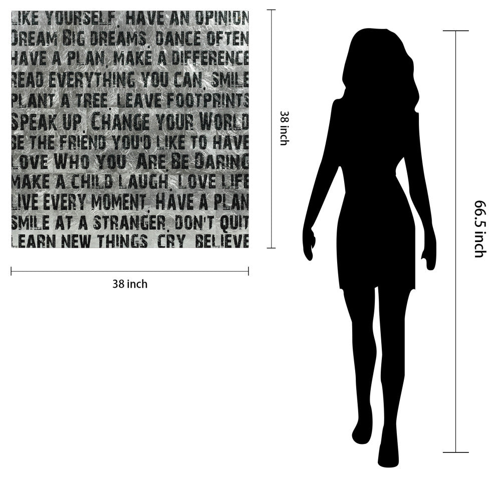 "Words & Quotes" Reverse Printed on Tempered Glass With Silver Leaf Wall Art