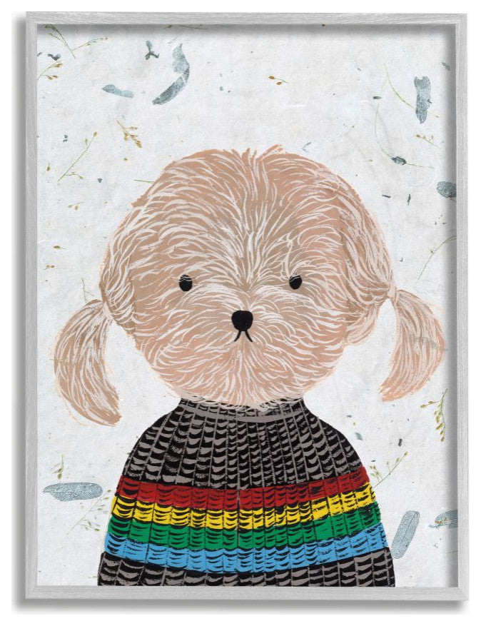 Hipster Dog Knit Shirt Poodle Funny Animal Painting, 11"x14"