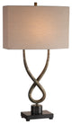 Rustic Modern Steel Twist Loop Table Lamp, Industrial Metal Knot Silver Bronze