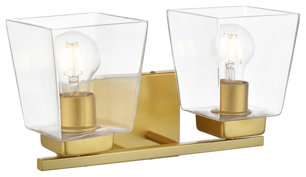 2 Light Brass And Clear Bath Sconce