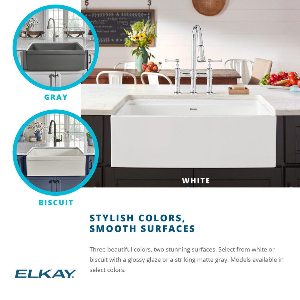 SWU1517WH Elkay Fireclay 16-7/16" Undermount Bar Sink, White