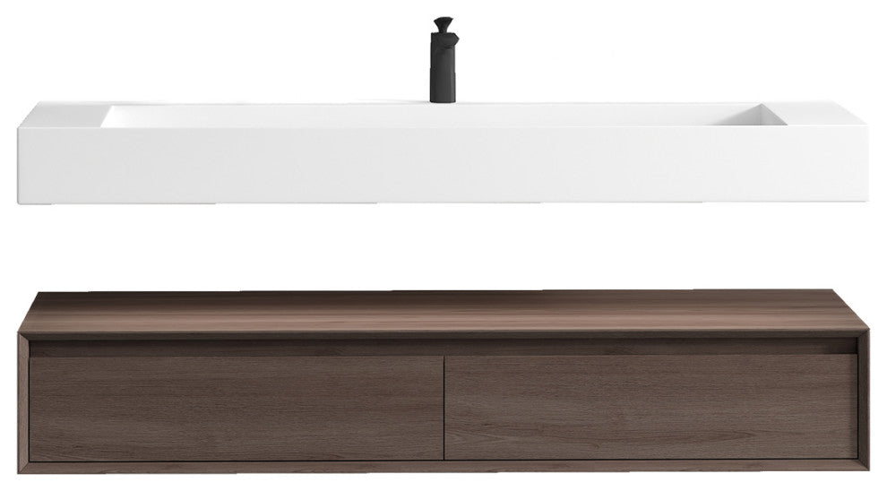 Alysa 60" Floating Bath Vanity, Acrylic Sink/Single Faucet Hole, Red Oak