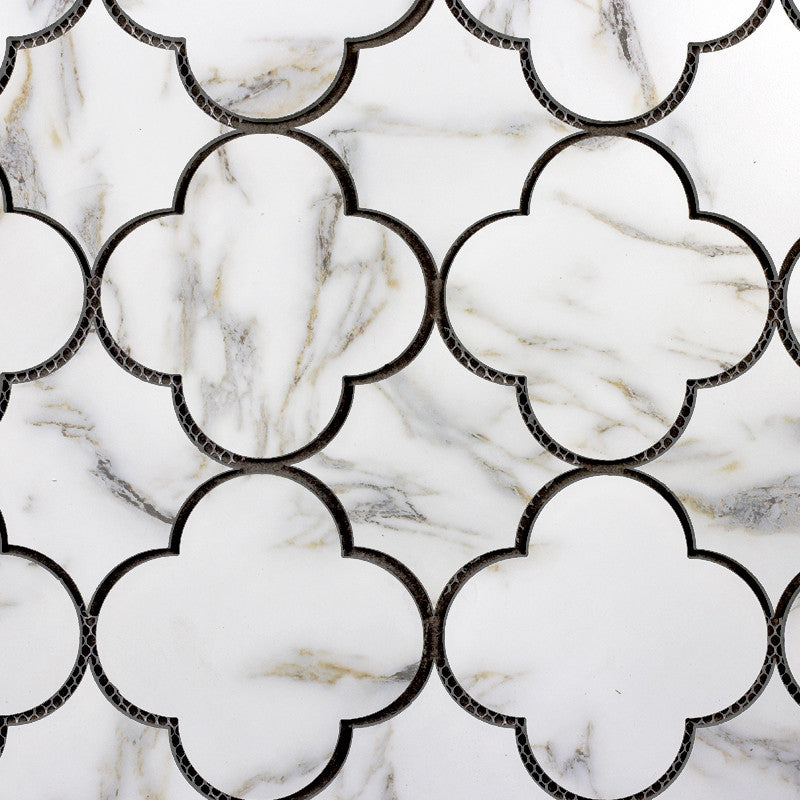 Nature 6 in x 6 in Glass Big Bang Waterjet Mosaic in Calacatta White Gold