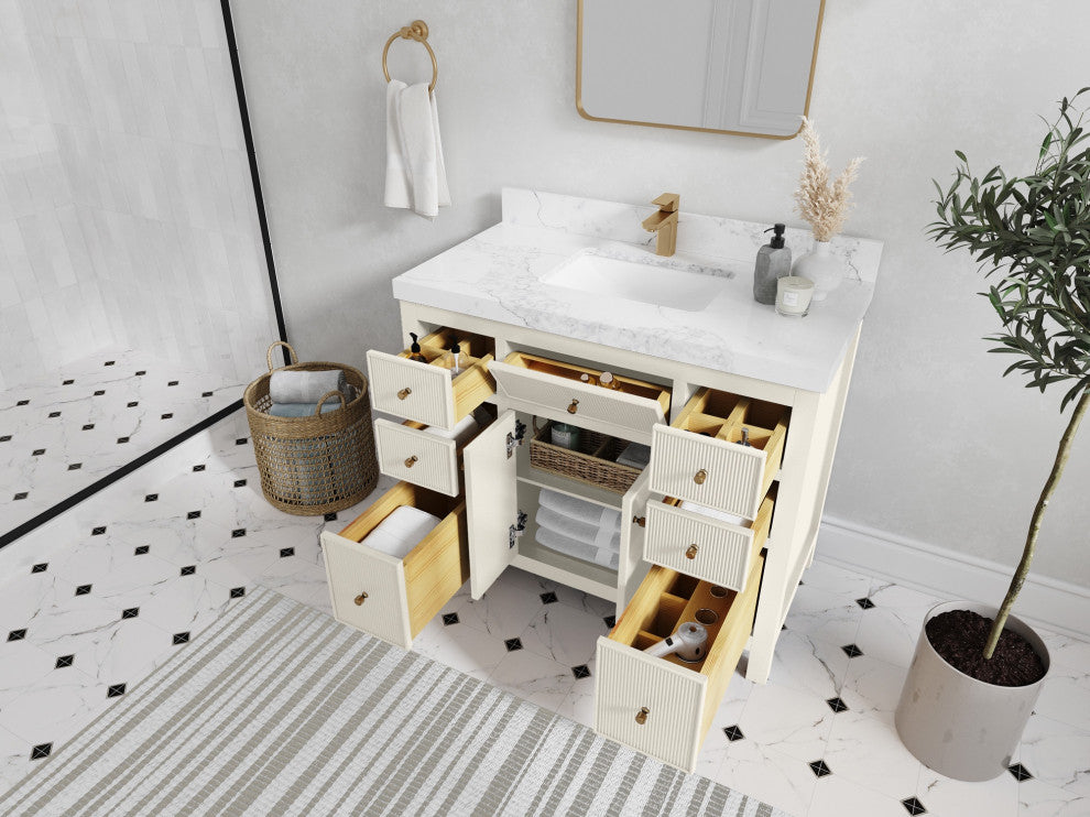 Sonoma 42" Single Sink Bath Vanity in Alabaster, 2" White Quartz
