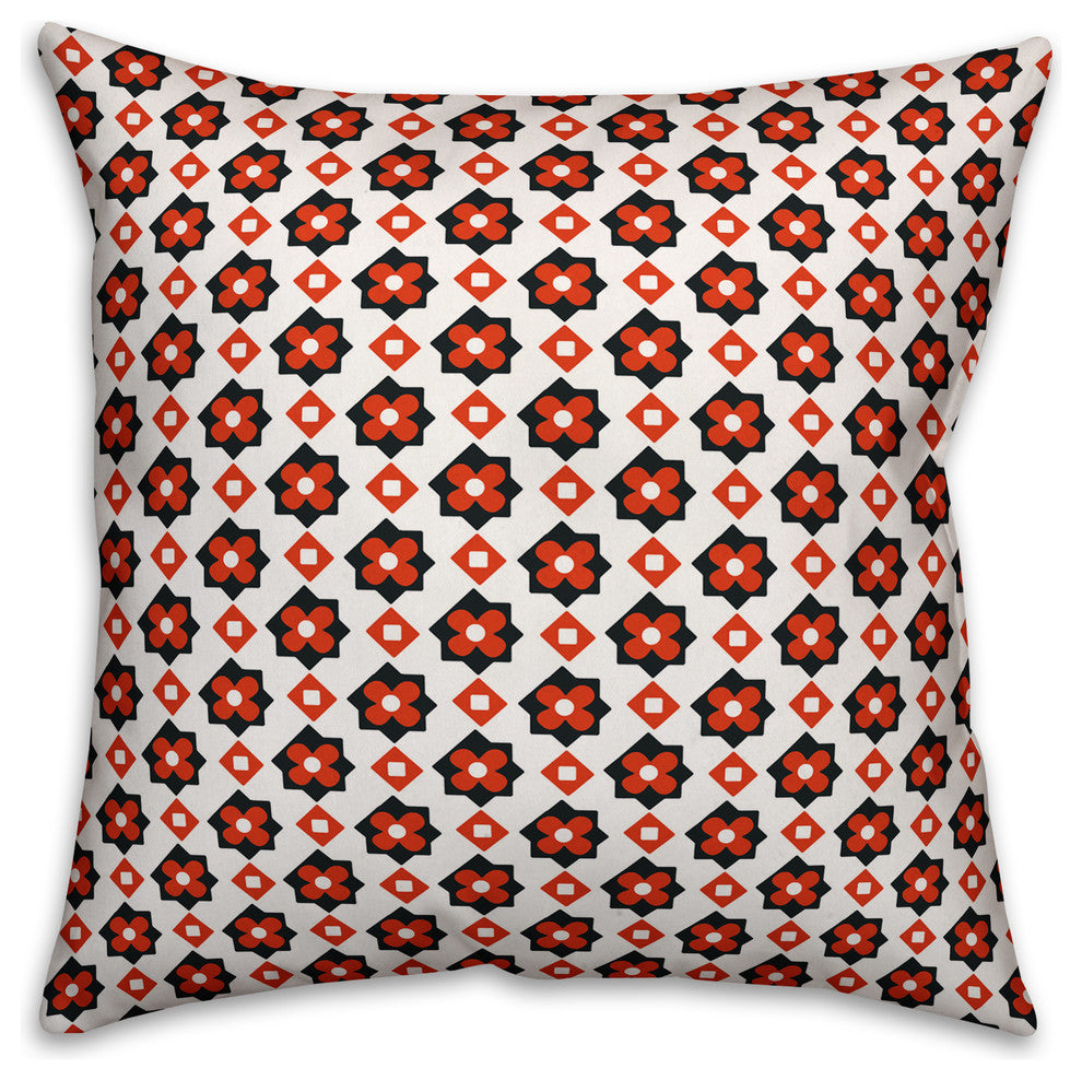 Red Flower Pattern Outdoor Throw Pillow, 16"x16"