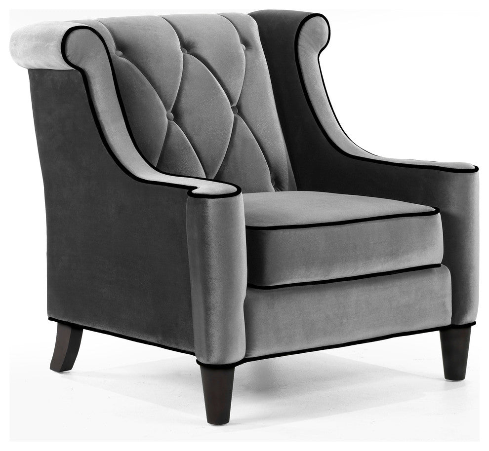 Armen Living Barrister Chair Gray Velvet/Black Piping - Gray