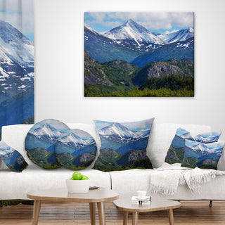 Frosty Mountains On Alaska Landscape Printed Throw Pillow, 16"x16"