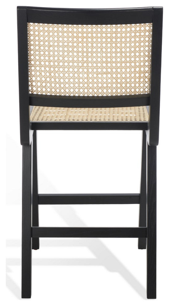 Safavieh Couture Hattie French Cane Counter Stool, Black/Natural