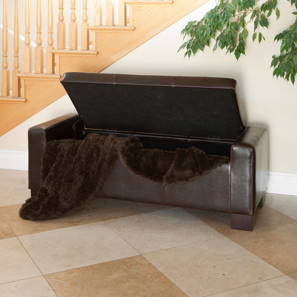 GDF Studio Guernsey Contemporary Tufted Bonded Leather Storage Ottoman Bench
