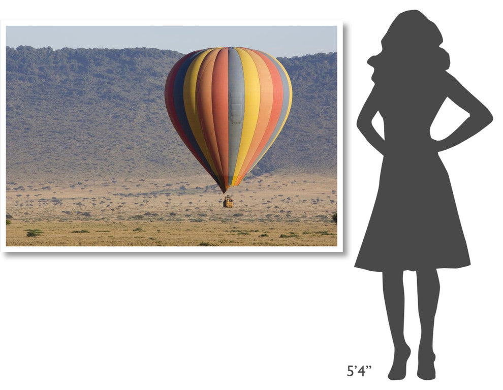 "Hot air balloon over savanna, Masai Mara Triangle, Kenya" Paper Art, 62"x42"