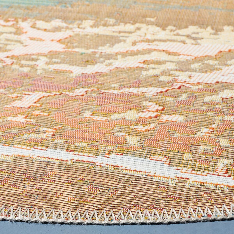 Safavieh Barbados Collection Indoor-Outdoor BAR560 Rug, Gold/Blue, 5'3" Round