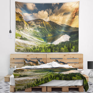 Dramatic Sky over Alpine Lake Landscape Wall Tapestry, 80"x68"