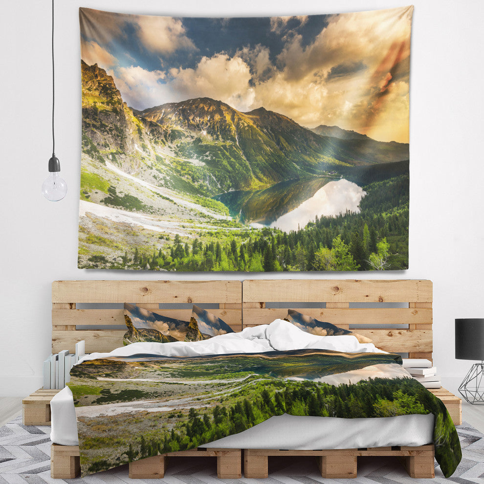 Dramatic Sky over Alpine Lake Landscape Wall Tapestry, 80"x68"