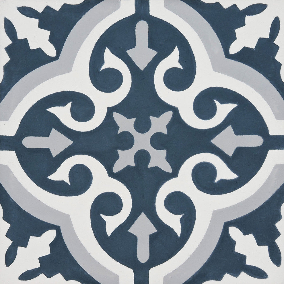Argana Handmade Cement Tile, Navy Blue/Gray, Sample