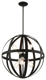 Textured Black Mid Century Modern, Industrial, Rustic Pendant Chandelier