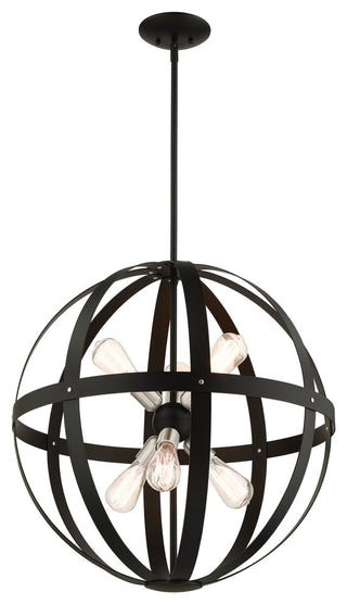 Textured Black Mid Century Modern, Industrial, Rustic Pendant Chandelier