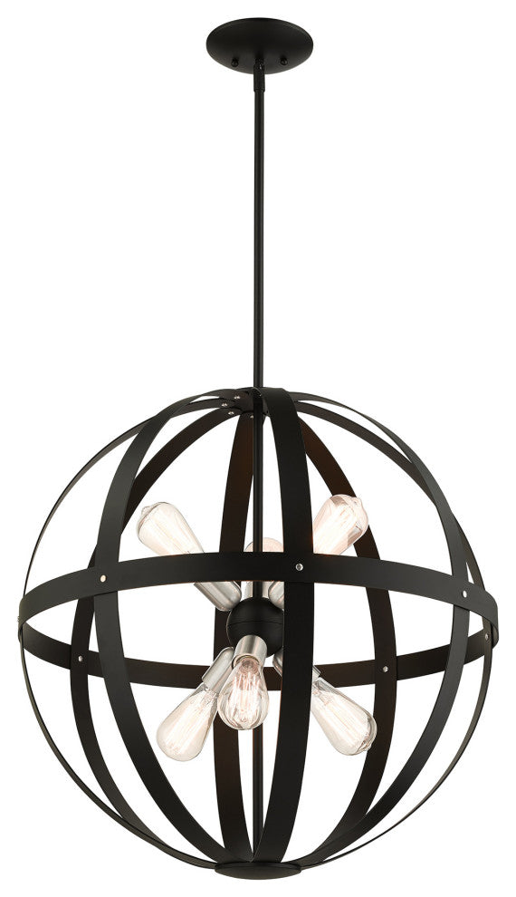 Textured Black Mid Century Modern, Industrial, Rustic Pendant Chandelier