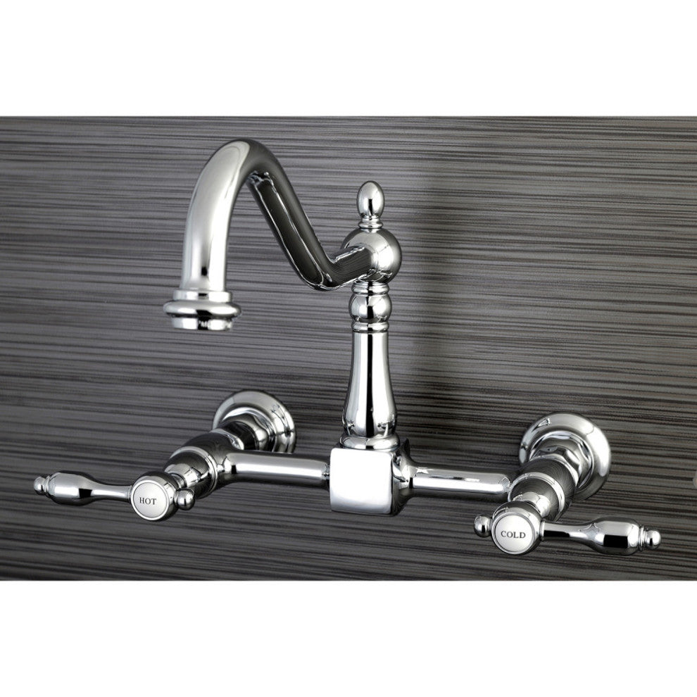 Kingston Brass Wall Mount Bridge Kitchen Faucet, Polished Chrome