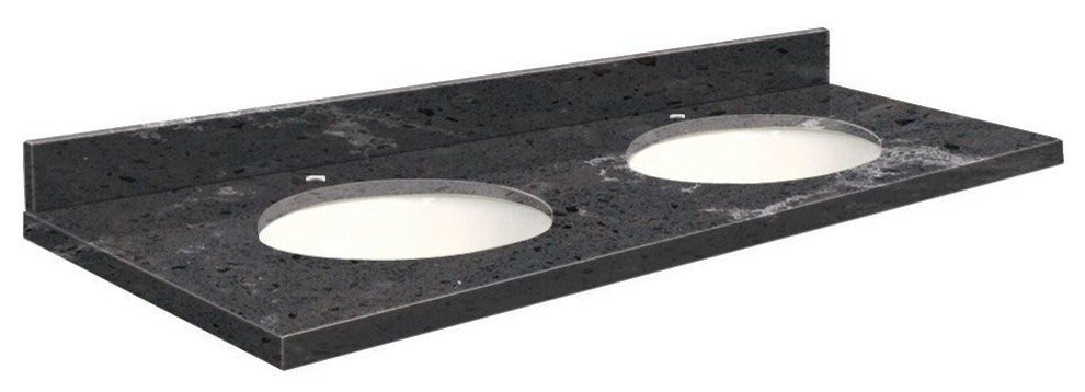 Quartz 61"x22" Double Sink Vanity Top, Single Faucet Hole, Milky Way, White Bowl
