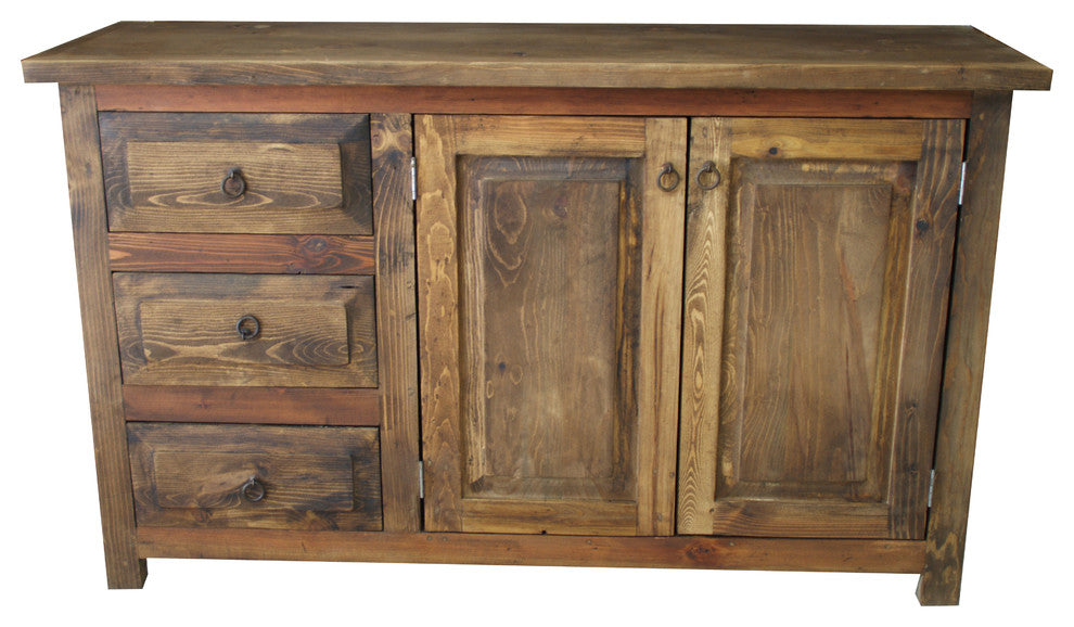 Eastwood Rustic Reclaimed Wood Bathroom Vanity 2-Door 3-Drawer, 55"x20"x32", Left Side Drawers
