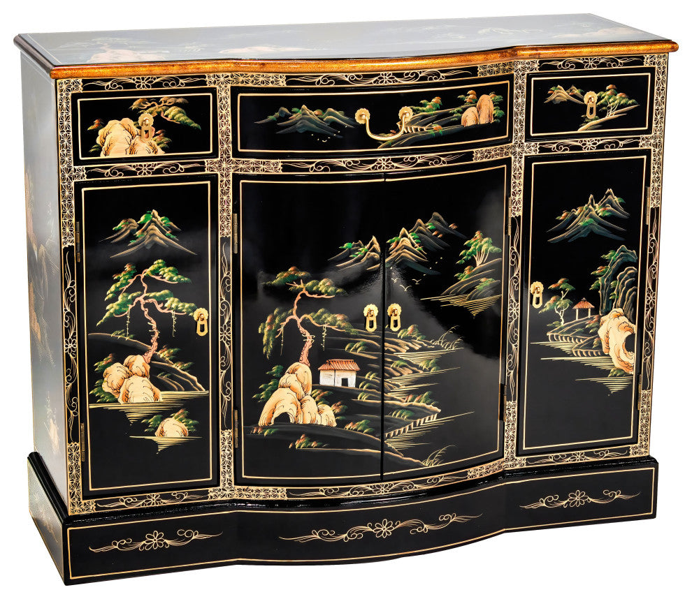 Black Lacquer Curved Sideboard Landscape