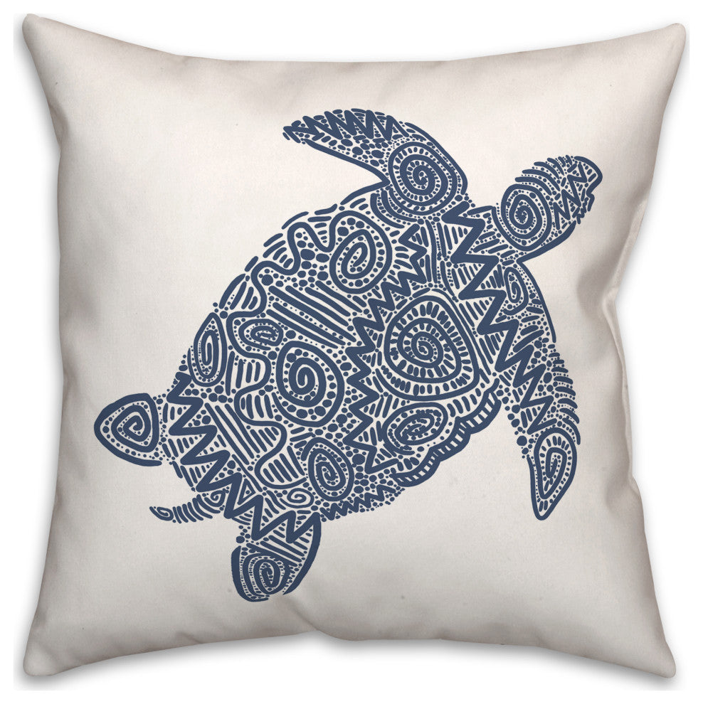 Patterned Sea Turtle Navy 18x18 Pillow
