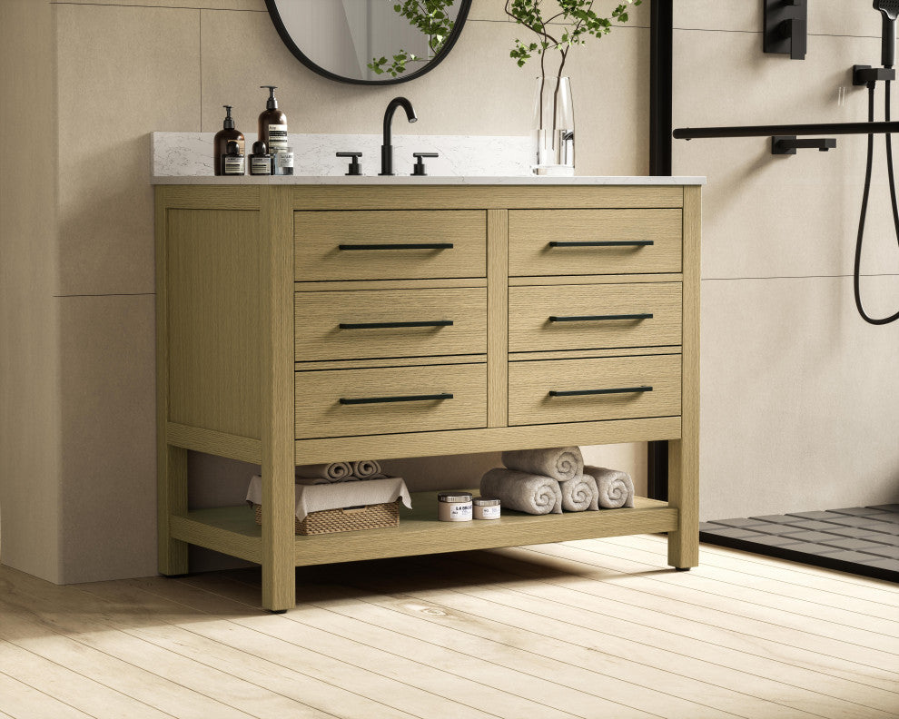 Home Living 42" Single Bathroom Vanity, Honey Brown With Backsplash