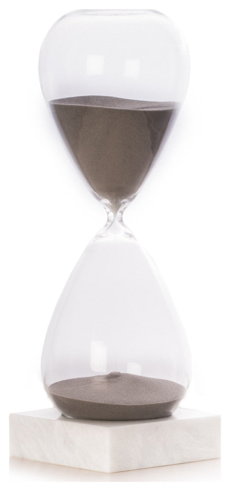 90 Minute Sand Timer On Carerra Gray Marble Base, Gray Sand