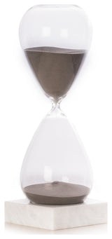 90 Minute Sand Timer On Carerra Gray Marble Base, Gray Sand