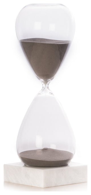 90 Minute Sand Timer On Carerra Gray Marble Base, Gray Sand