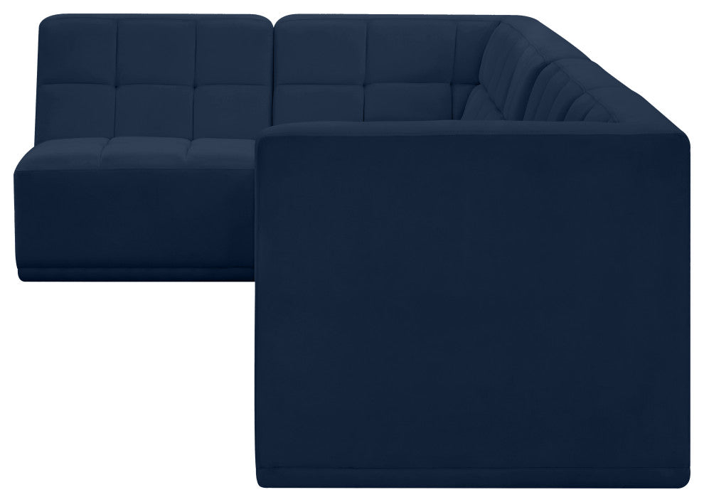 Relax Velvet Upholstered 4-Piece L-Shaped Modular Sectional, Navy