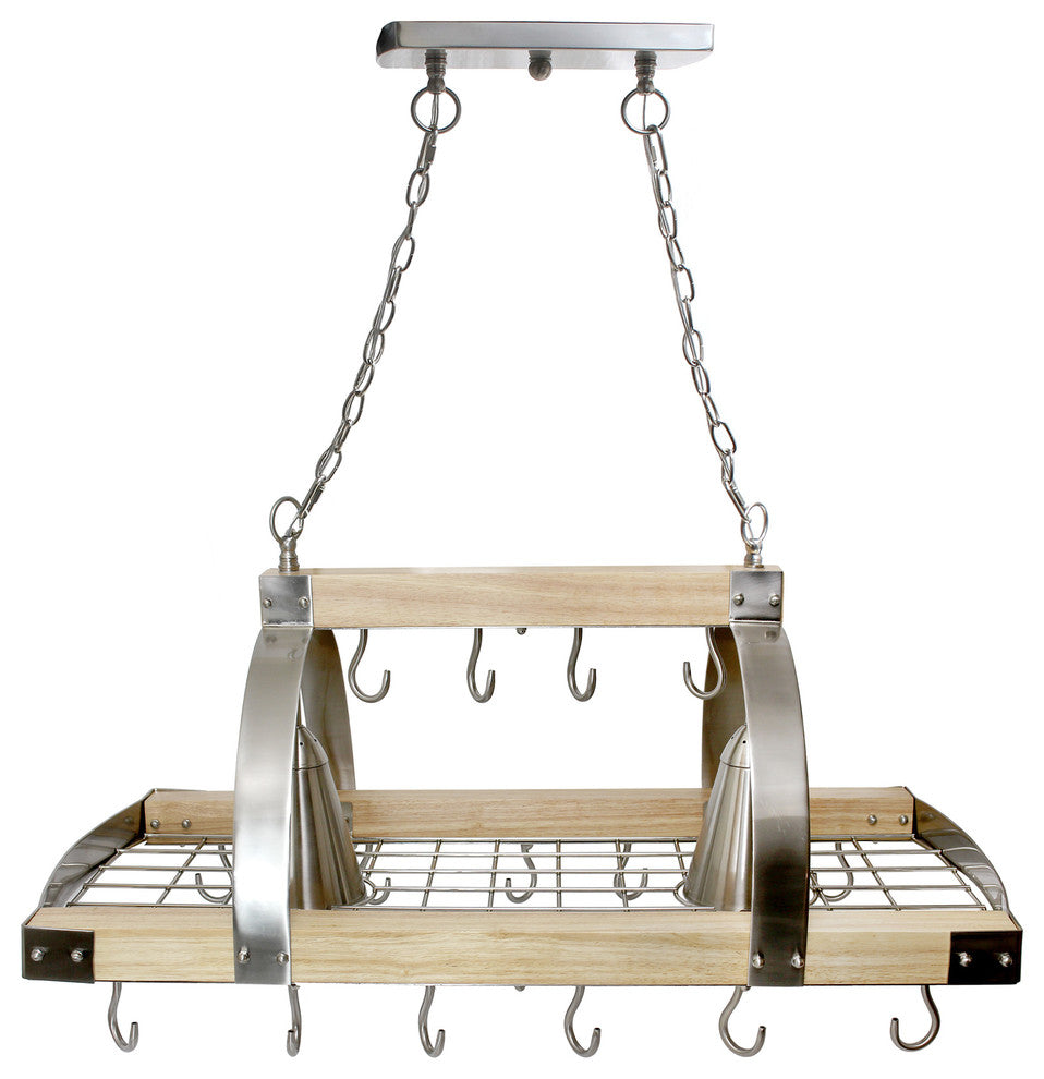Elegant Designs 2-Light Kitchen Wood Pot Rack With Downlights