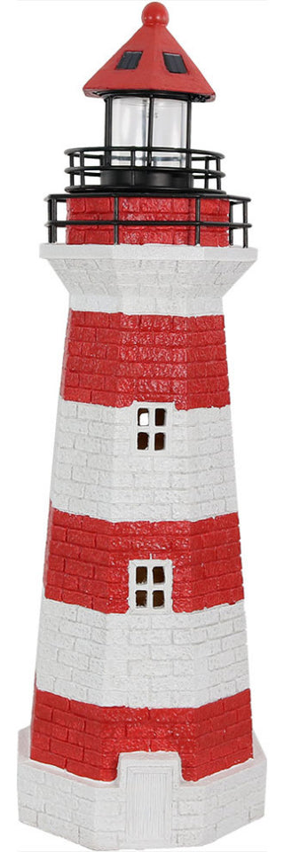Sunnydaze Patio Solar Striped LED Lighthouse, 36", Red Stripe