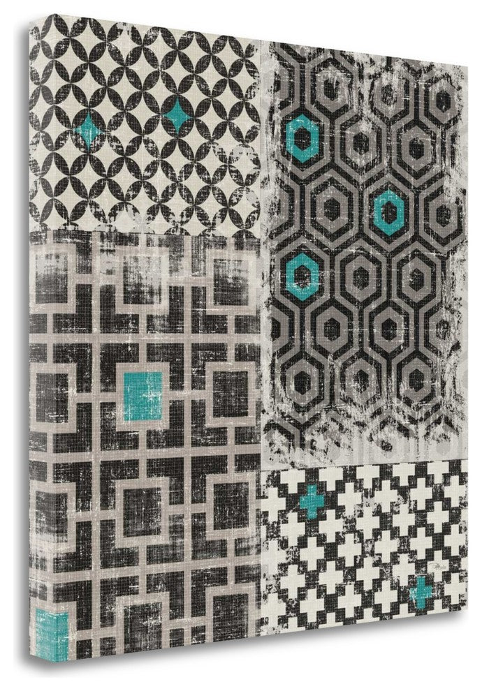 "Geometric Patchwork Peacock Blue Square II" By Pela Studio, Gallery Wrap Canvas