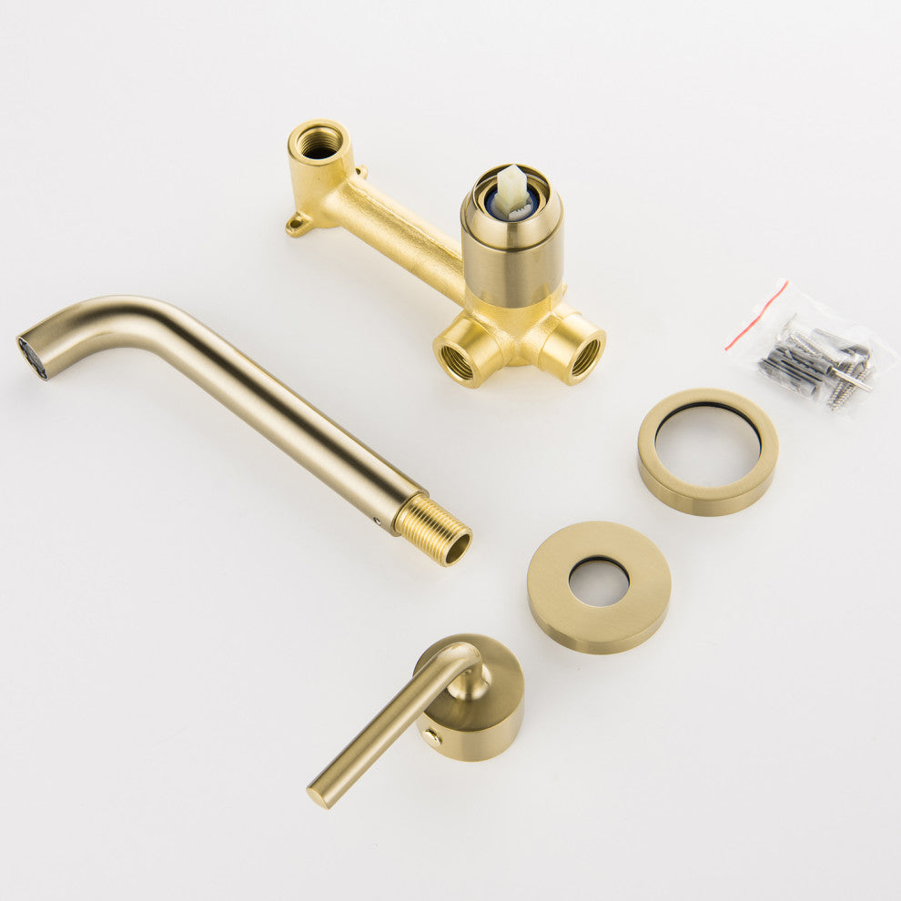 Single Handle Wall Mount Bathroom Faucet, Brushed Gold