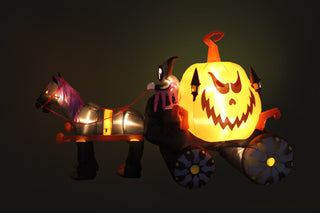 11.5' Long Halloween Inflatable Carriage With Ghost Skeleton and Pumpkin